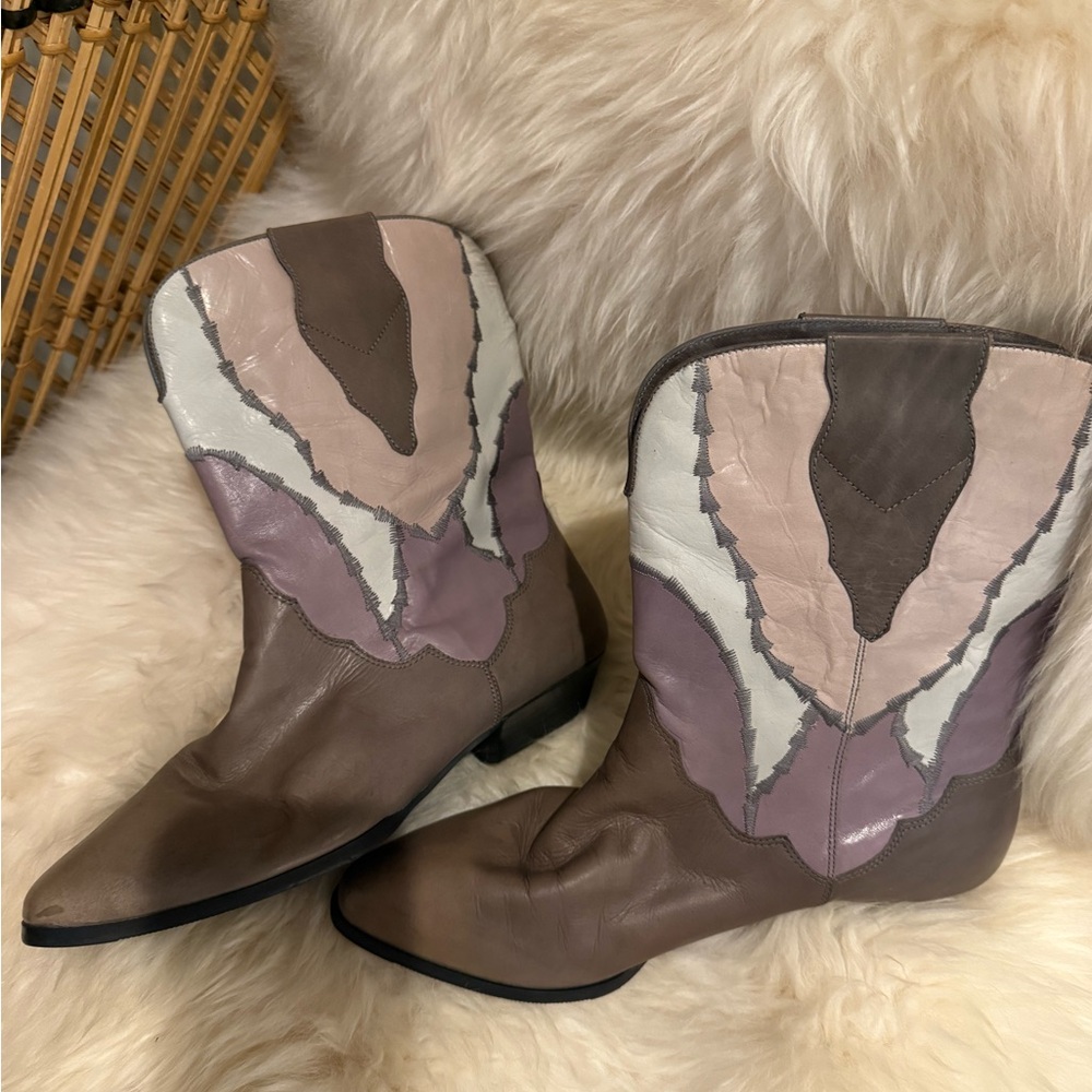 Stephane Kelian for Nine West 1980s patchwork Leather Ankle Boots